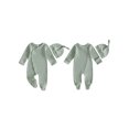thumbnail image 2 of Cjfdfy Newborn Baby Boy Girl Footed Romper Outfit Solid Color Ribbed Long Sleeve Side Snaps Jumpsuit With Hat Infant Cute Coming Home Fall Winter Outfit 0-6 Months, 2 of 6