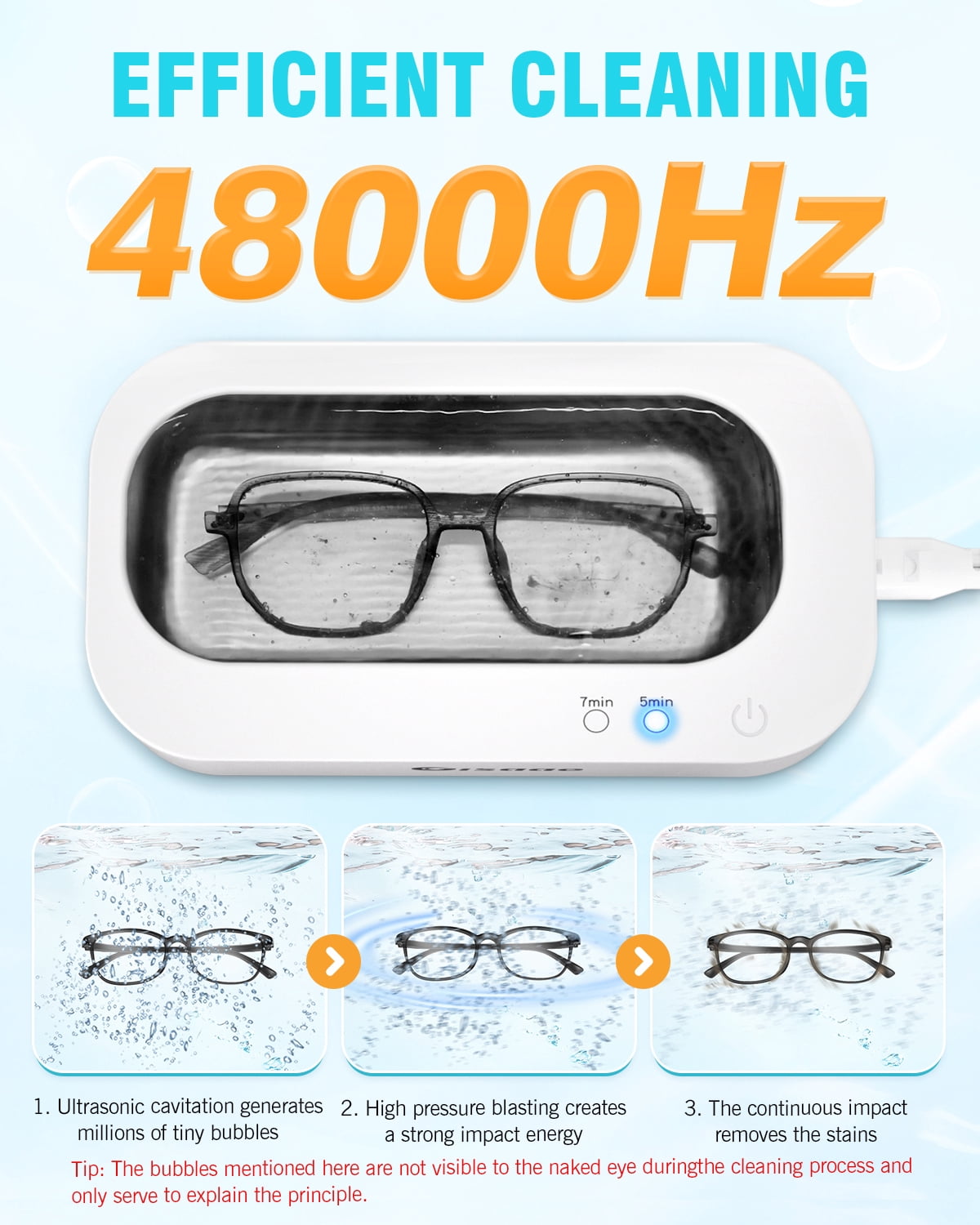 Jewelry Cleaner, 48kHz Professional Ring Cleaner with 2 Modes, 12oz Jewelry Cleaner Ultrasonic Machine for Glasses, Watch Band, Retainer, Denture, Razor, Silver