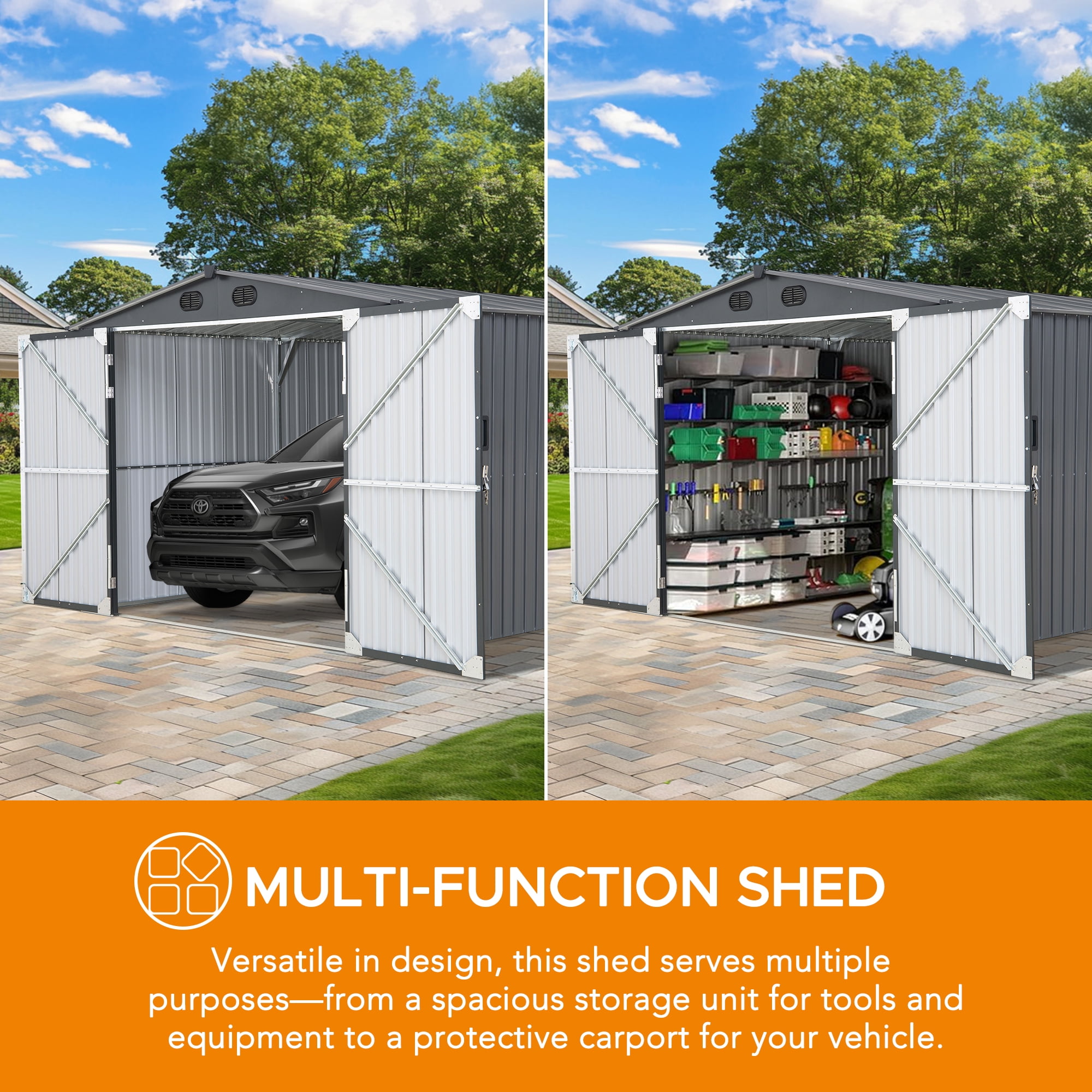 Sunjoy 10 ft. x 20 ft. Outdoor Storage Shed, Carport, Dark Grey