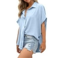 thumbnail image 2 of TODOZO Womens Blouses Casual Tops Batwing Sleeve Slit Hem Pocket Patched Shirt Work T Shirts Loose Fit V-Neck Tunic Top Button Down Shirt Vacation Outfits Shirt Dress Oversize Collared Shirt, 2 of 8