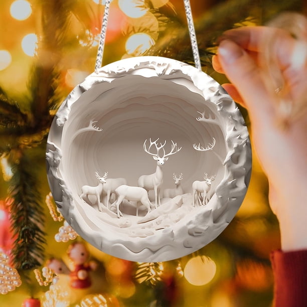 Adornos navideños, adornos navideños, regalos navideños, adornos navideños redondos de acrílico, letrero colgante de reno, decoraciones festivas de pared, cuelgue un sombrero