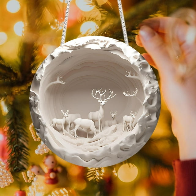 Oefntac Christmas Decorations Round Acrylic Christmas Decorations Reindeer Hanging Sign Festive Wall Decorations