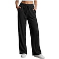 thumbnail image 3 of Women's Soft Fabric Straight Leg Pants with Pockets, Mid Elastic Waist Drawstring, Lightweight Comfortable, Casual Lounge Pants for Summer Beach Work, Womens Pants | UKHCCC,Black S, 3 of 7