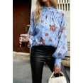 thumbnail image 4 of High Neck Multi-Floral Pattern Bishop Sleeve Blouse for Women Blue Medium, 4 of 5