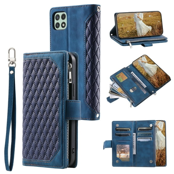for Samsung Galaxy A12 5G Wallet Case, PU Leather Magnetic Flip Phone Case with Kickstand Card Slots Wrist Strap Cover for Samsung Galaxy A12 5G (6.5 Inch),Blue
