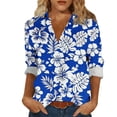 thumbnail image 3 of Pxxlle Womens Button Down Shirt Fashion Hawaiian Tropical Graphic Shirt Plus Size 3/4 Sleeve Beach Vacation Tops Blue S, 3 of 7