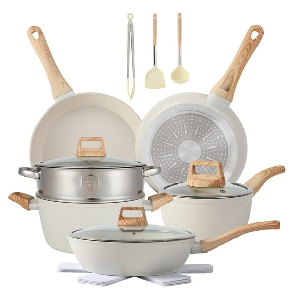16PCS Pots and Pans Set Non Stick Cookware Set Nonstick with Cooking Set (white, 16pieces)