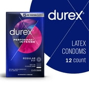 Condoms, Ribbed, Dotted with Delay Lubricant, Durex Performax Intense Natural Rubber Latex Condoms, Regular Fit, 12 Count, Contains Desensitizing Lube for Men, FSA & HSA Eligible