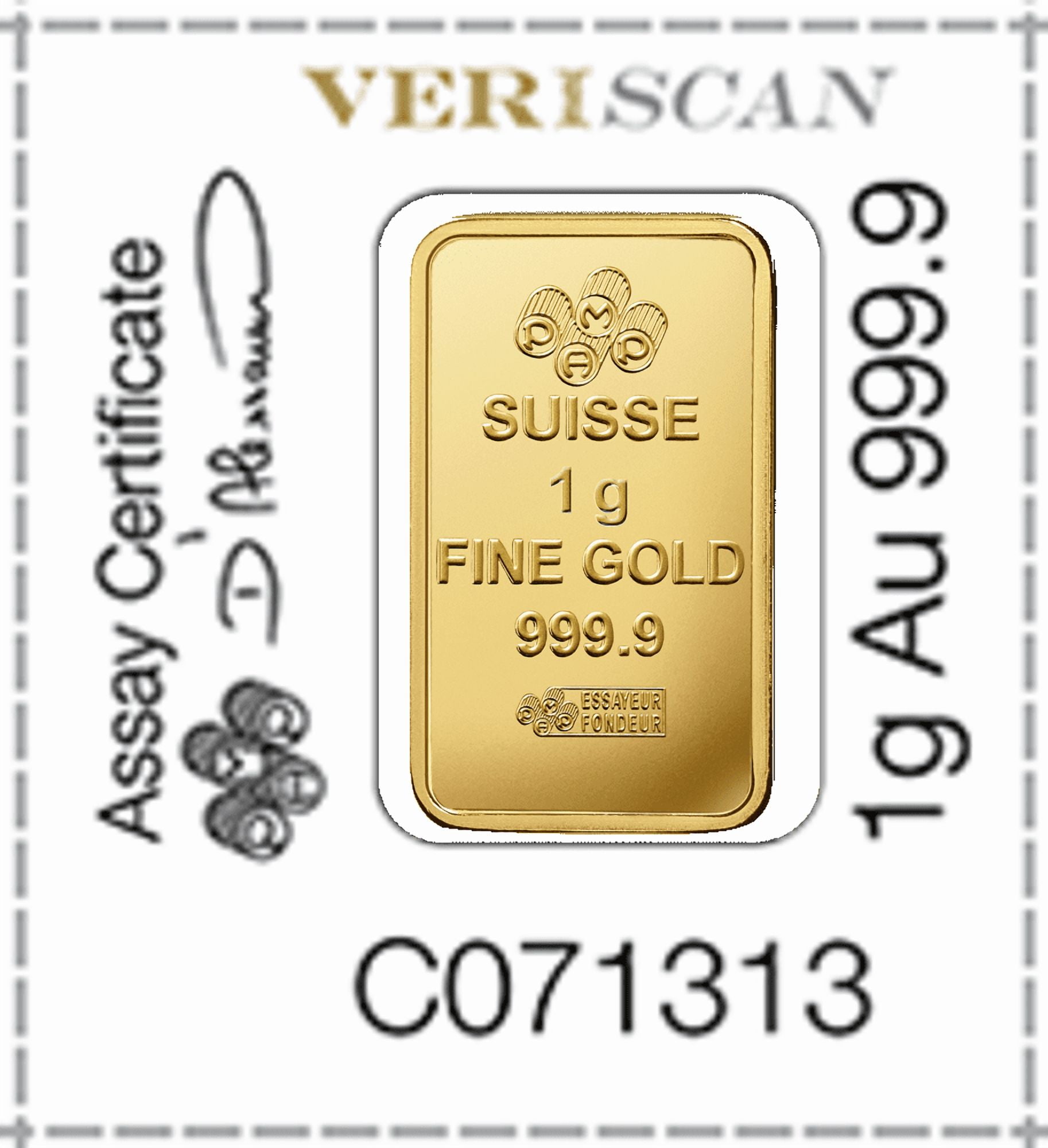 1 Gram Divisible PAMP Suisse MULTIGRAM .9999 Fine Gold Bar