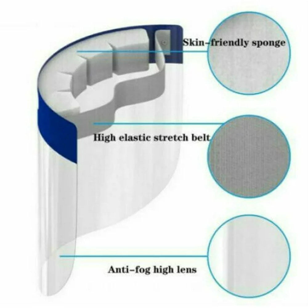CNKOO Safety Face Shield Mask Clear Anti-Fog Protective Full Face Shield (Pack of 10) Face Shields Adults Safety Eyes, Nose, Face Bonus Cleaner