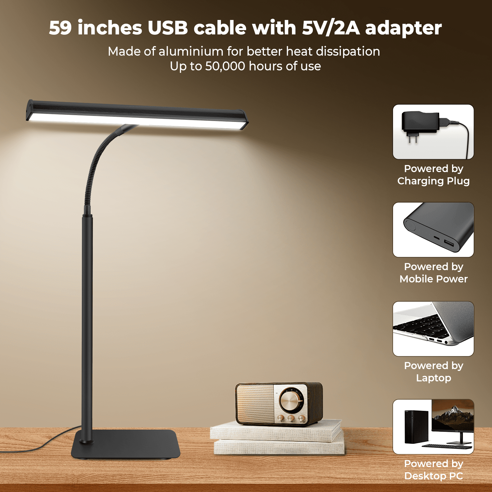 21.5" Adjustable Desk Lamp,Eye-Caring LED Desk Lamp with Memory Function & Anti-Glare, 3 Colors & 10 Brightness Levels, USB Powered Office Light for Home Office/Study/Artwork