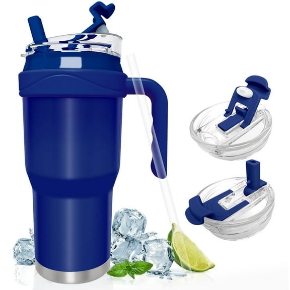 TNYXORIX Tumbler With Handle 40 oz Insulated Tumbler With Lid And Straw For Water Or Ice Coffee Cup Reusable Stainless Steel Water Bottle Travel Mug,Gifts for Women Men Her Him-Navy