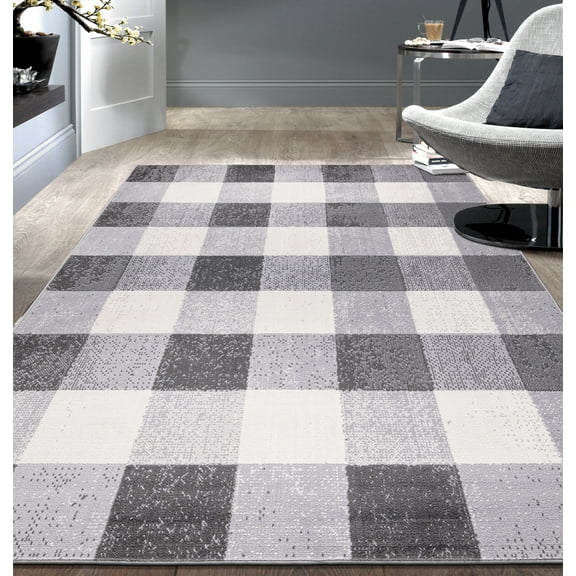 World Rug Gallery Plaid Check Farmhouse Area Rug 5'x7' 5' x 8',8' Runner Indoor Living Room,Kitchen,Bedroom