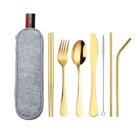 

Gold 8 Piece Travel Silverware Set