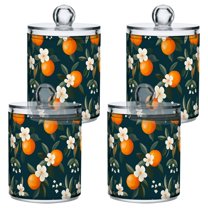Yayeee 4 Pack Qtip Holder Bathroom Cotton Swab Canister with Lid Clear Dispenser Set, Floral Oranges