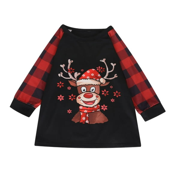 LSLJS Christmas Pajamas Pyjamas de Noël Assortis pour la Famille, Ensemble de Pyjamas de Noël Mode pour Enfants à Carreaux avec Imprimé de Cerf, Hauts à Manches Longues+pantalons Assortis pour la Famille, pour Adultes et Enfants Ensemble de Vêtements de Nuit des Fêtes