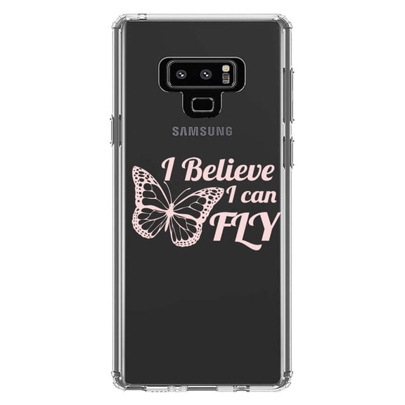 DistinctInk Clear Shockproof Hybrid Case for Samsung Galaxy Note 9 - TPU Bumper Acrylic Back Tempered Glass Screen Protector - Butterfly - I Believe I Can Fly