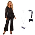 thumbnail image 4 of IUYRTFE Women's Disco Sequin Flared Sleeve Jumpsuit, Nylon Retro Costume Set with Accessories, 4 of 8