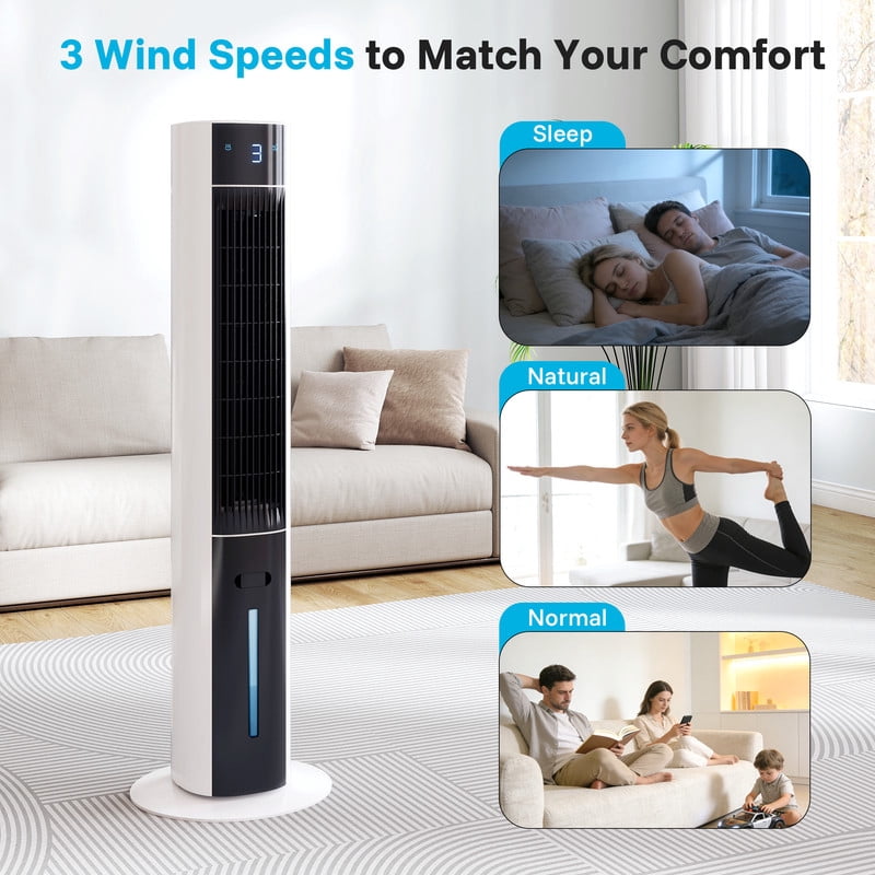Etust 38" Evaporative Tower Fan with Water Tank, Oscillating Cooling Fan, 3 Speeds & Timer