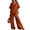 Saffron #007, variant on Cotton Linen Sets for Women 2 Piece V Neck Shirts Wide Leg Pants Summer Lounge Vacation Beach Outfits M