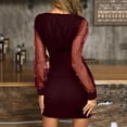thumbnail image 5 of YMNXA Women's Dress Long Sleeve V Neck Mesh Sequins Retro Style Elegant Comfortable Dresses For Casual Daily Wear And Party Wine M, 5 of 7