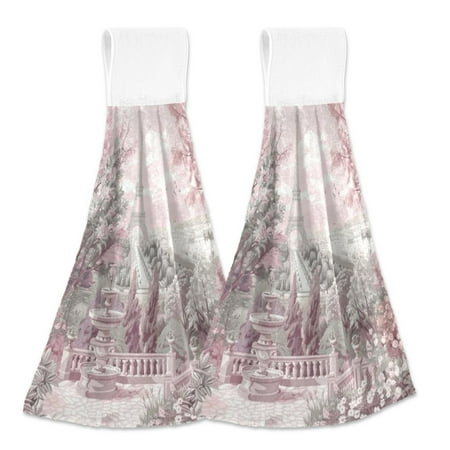 

2 Bathroom Towels Kitchen Towels 18.2x14In Velcro Hand Wipes Dish Cloths & Dish Towels Washroom Towels Face Towel Hand Wipes Pink Flowers and The Eiffel Tower