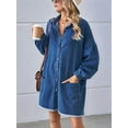 thumbnail image 2 of Women'S Oversized Denim Shirt Dress Button Up Lantern Long Sleeve Tiered Frayed Hem Mid Jean Dress Dark Blue M, 2 of 8