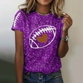 thumbnail image 2 of Game Day T-Shirts Women Sequin Football Love Heart Printed Short Sleeve Crewneck Tops 2025 Trendy Casual Classic Fit Tees Z001-Purple XXL, 2 of 5