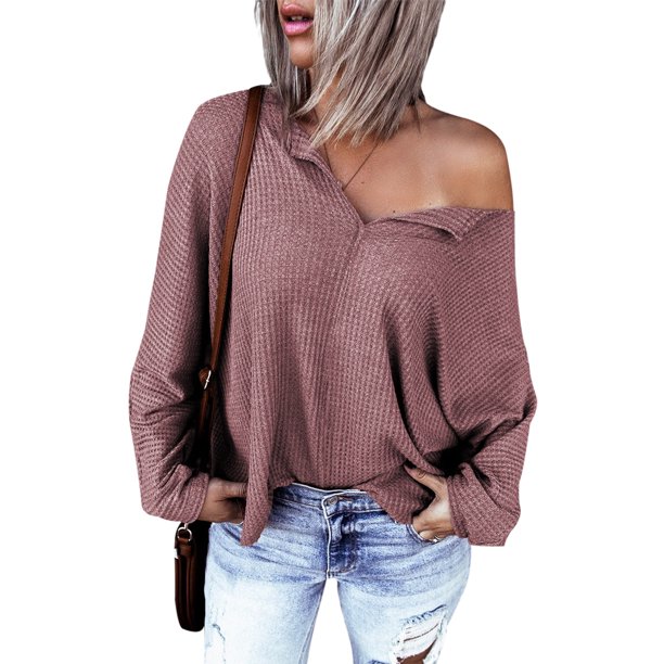 ABPHQTO Top térmico waffle con muesca delantera malva para mujer