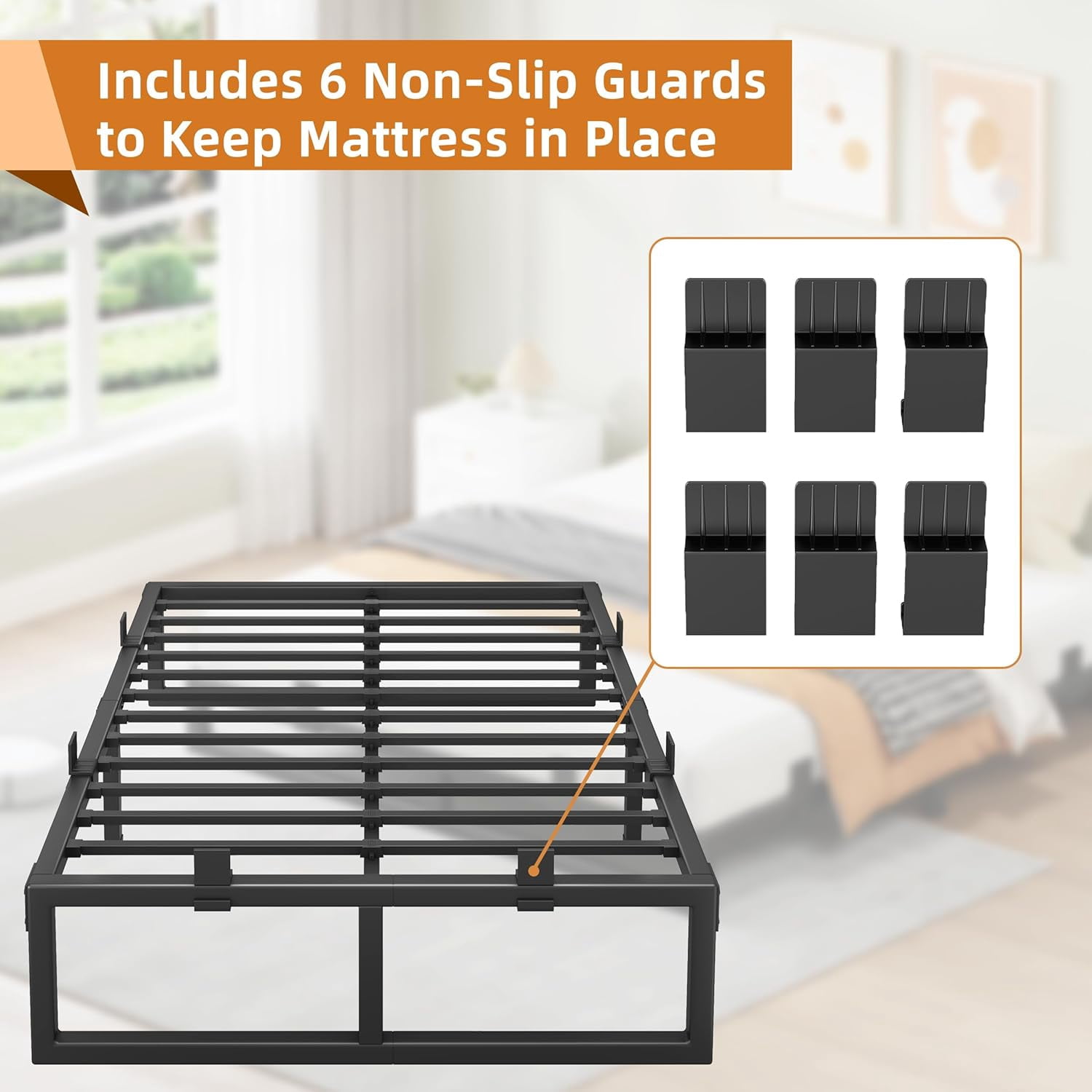 18-Inch Queen Size Metal Platform Bed Frame with Squeak-Free U-Slot Design, 3500 lbs Capacity, Under Bed Storage, Black