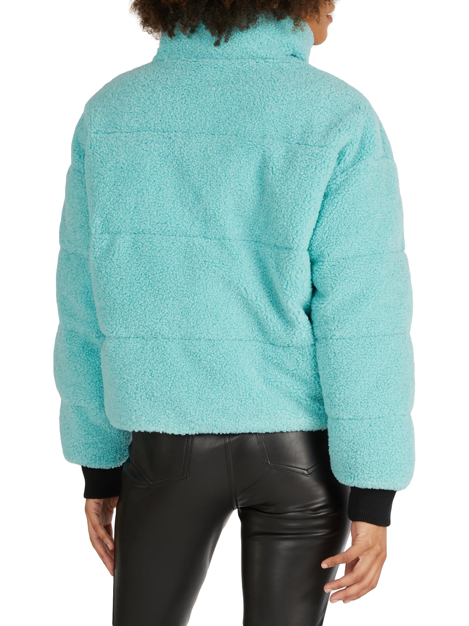 NVLT Cropped Berber Faux Down Puffer Jacket with Contrast Collar