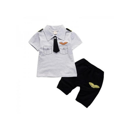 Lavaport Infant Boys Policeman Oufit short-sleeved T-shirt + Pants Children Model Suit