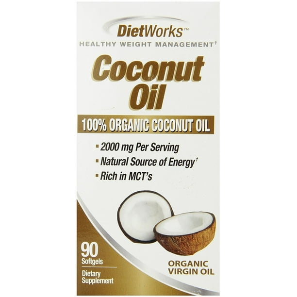 Diet Works Coconut Oil Softgels, 100 Organic Coconut Oil, Rich in MCTs