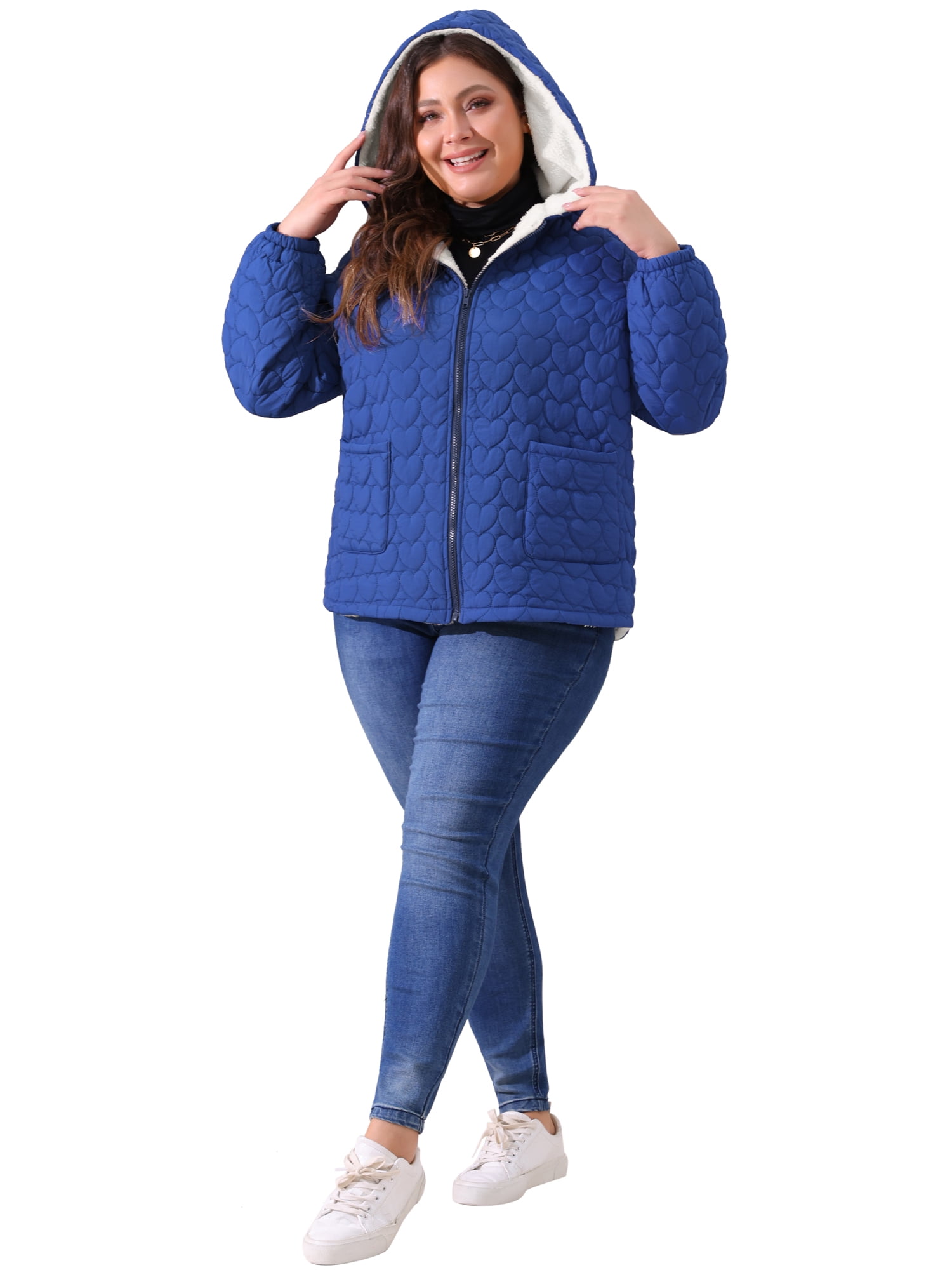 DARING DIVA Women's Plus Size Puffer Coat with Hood and Pockets 2X Royal Blue