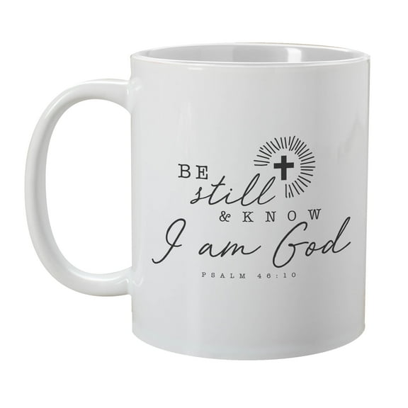 Be Still Ceramic Coffee Mug White 11oz, Christian Bible Verse Cup