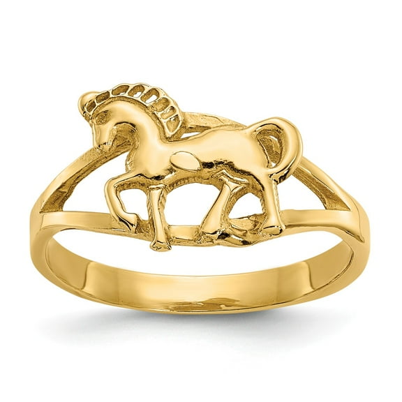 14K Yellow Gold Ring Band Themed Polished Horse