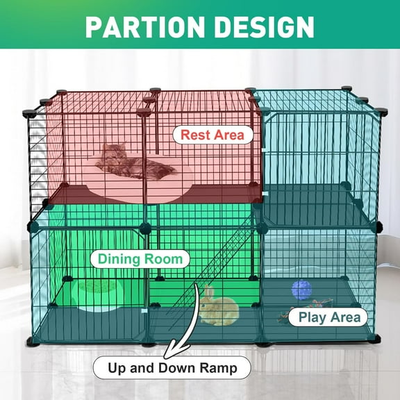 41 Panels Pet Playpen, 35.4" L x 23.6" W x 23.6" H Small Animal C&C Cage with 2 Doors for Guinea Pigs, Rabbits, Hedgehogs, Puppies