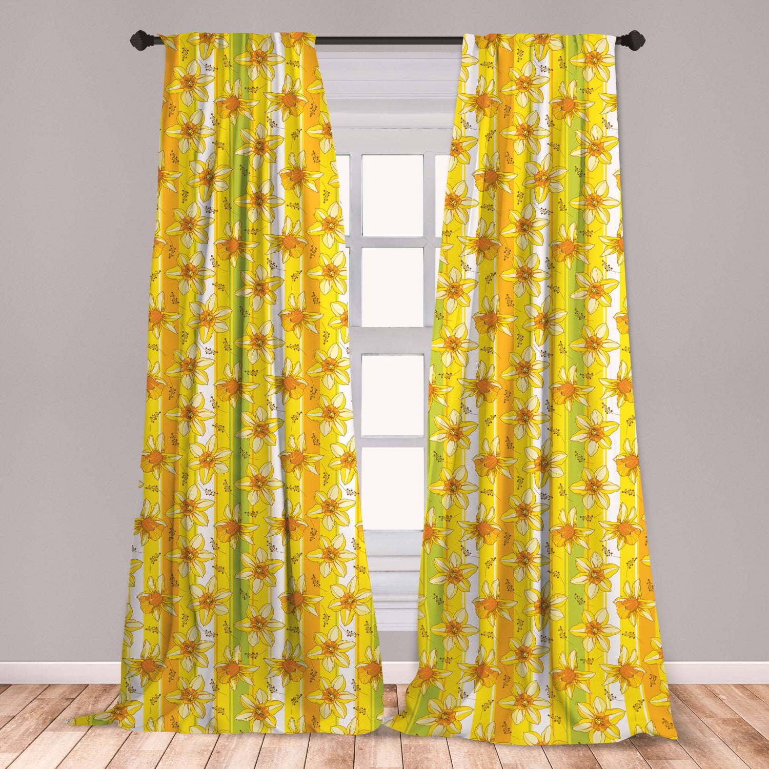 Yellow Flower Curtains 2 Panels Set, Floral Spring Narcissus and