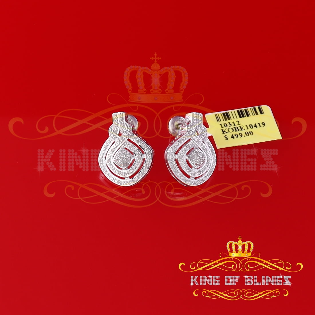 King of Bling's 925 Sterling Silver Hip Hop 0.33ct Diamond Small For Women's White Stud Earrings