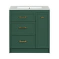 thumbnail image 6 of 30" Classic Bathroom Vanity Set With Long Gold Handles And 3 Drawers, One of Which is a Double-Layer Drawer, For Bathrooms, Forest Green, 6 of 18