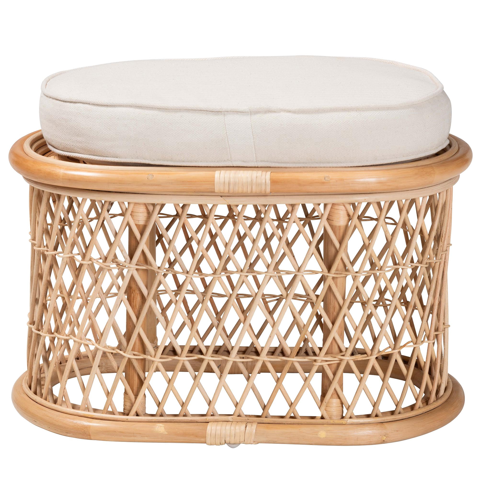 bali & pari Ladonna Boho Ottoman Footstool, Natural Rattan, Natural