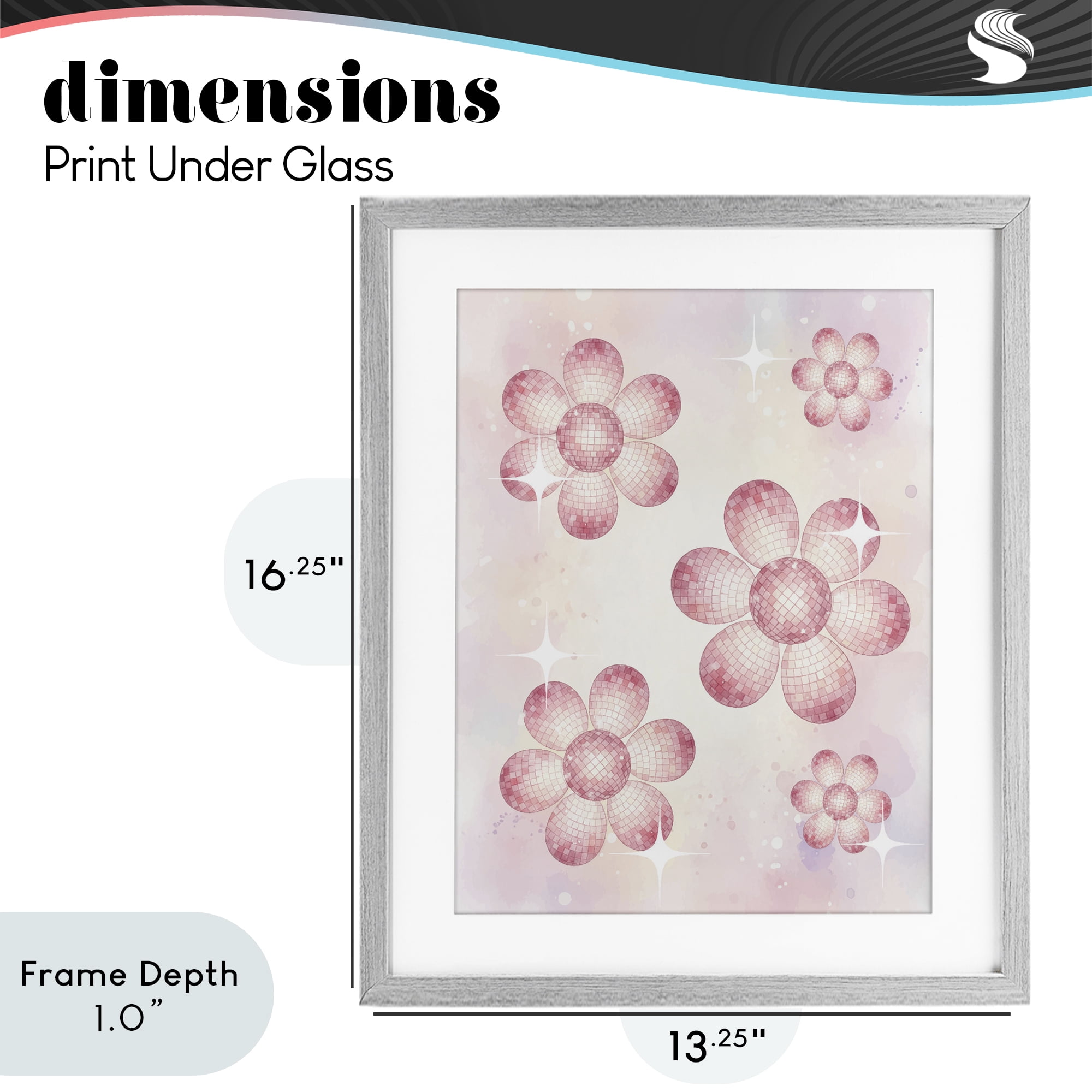 Stupell Industries Disco Ball Floral Patterns Gray Framed Print Under Glass, design by Lil' Rue