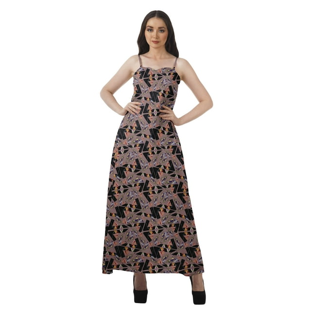 Moomaya Robe Aguichant de Soirée pour Femmes en Rayonne Imprimée Longue Tenue Décontractée Vêtements