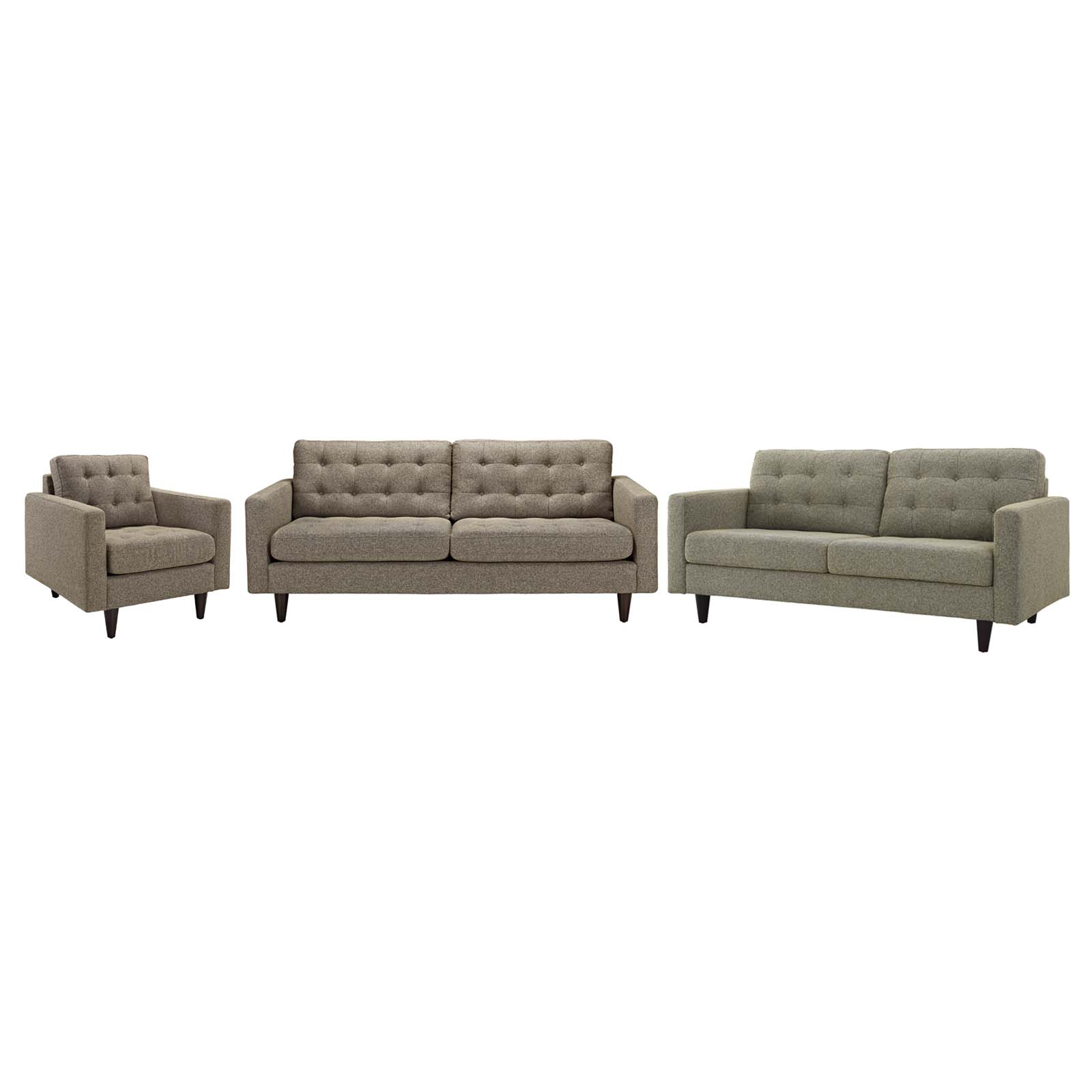 Modway Empress Sofa, Loveseat and Armchair, Set of 3, Multiple Colors