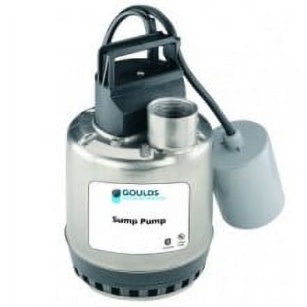 Goulds LSP0311AT, Submersible Sump Pump, 1/3 HP, 115 Volts, 1 Phase, 1-1/2" NPT Discharge, 36 GPM Maximum, Automatic, With Piggyback Wide Angle Float Switch, 10 ft Cord