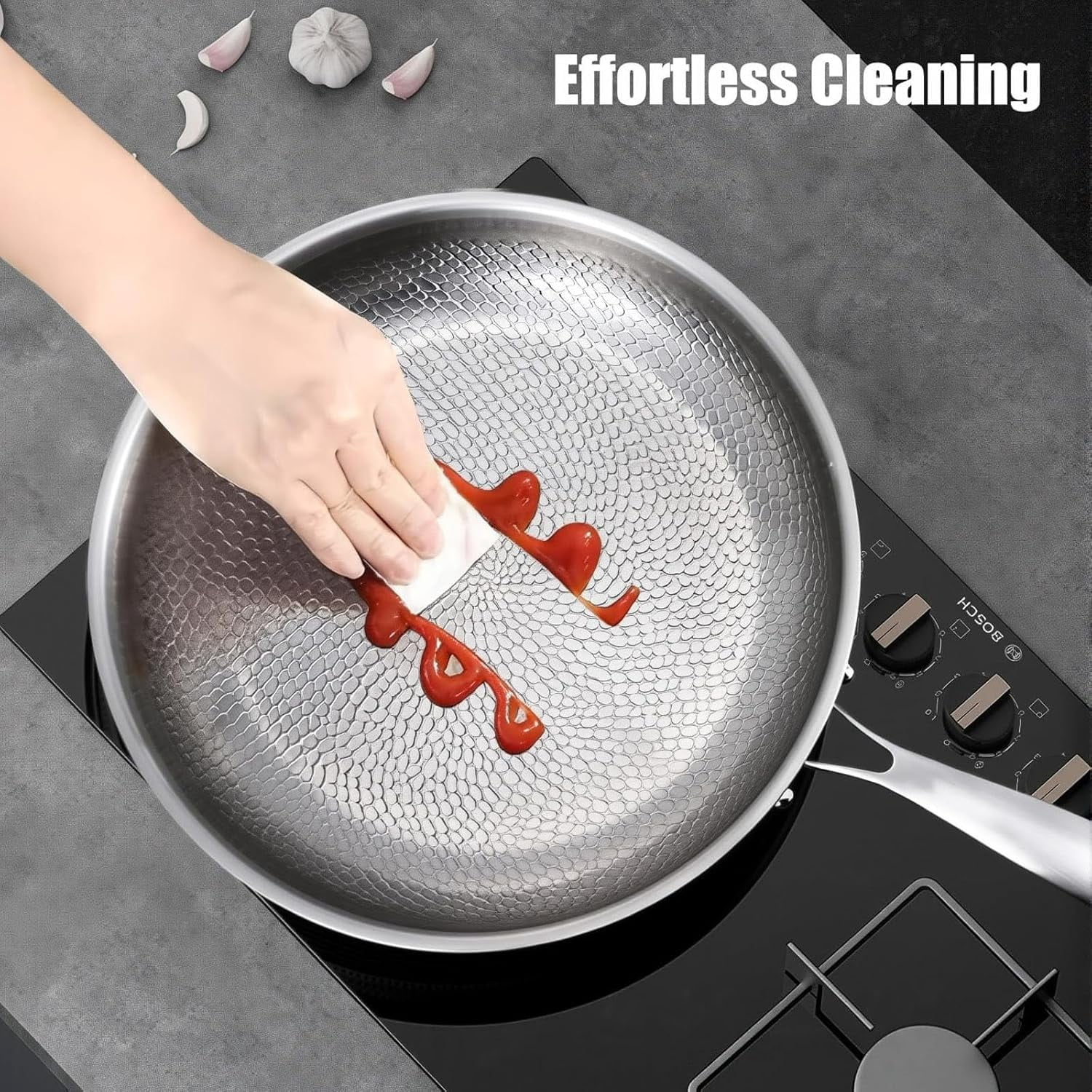 Siraatskitchen Titanium Pan, Titanium Hammered Pan Pro with Lid, 2025 UltraPure Nonstick Frying Pans for Cooking, Multifunctional Pots and Pans Set Non Stick 11.81in With cover