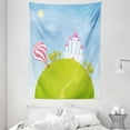 thumbnail image 1 of Cartoon Decor Tapestry, Fantasy Castle on Top of the Hills and Hot Air Balloon in Sunny Sky Day Kids Art, Wall Hanging for Bedroom Living Room Dorm Decor, 60W X 80L Inches, Multi, by Ambesonne, 1 of 2