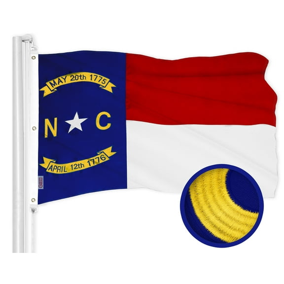 G128 North Carolina State Flag | 5x8 Ft | ToughWeave Series Embroidered 600D Polyester | Embroidered Design, Indoor/Outdoor, Brass Grommets