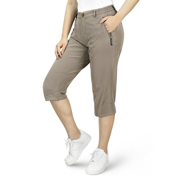 33,000ft Women's Capri Golf Pants Casual Quick Dry UPF 50+ Lightweight Stretch Cargo Hiking Pants with Pockets Dark Khaki 6