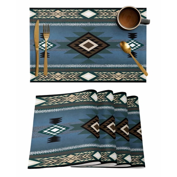 Southwest Ethnic Style Placemats Set of 12 BlueTribe Retro Geometric Heat Insulation Washable Place Mats, Rustic Non-Slip Table Mats for Dining Table Party Kitchen Decor,13x19 Inch